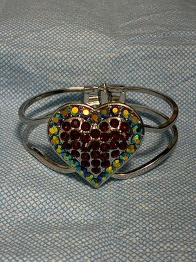 Silver Heart Bracelet with Red and Multicolor Crystals